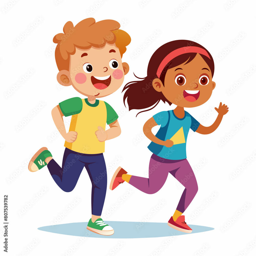 Running children vector illustration on a white background Running children vector illustration on a white background