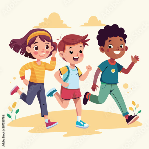 Running children  vector illustration on a white background