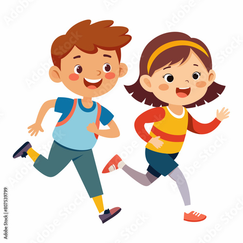 Running children silhouette vector illustration on a white background