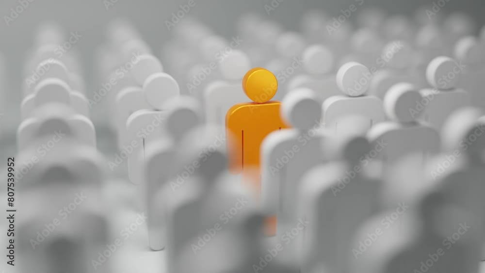 difference concept. Leadership and achievement in business concept. Group of similar people with a orange one.