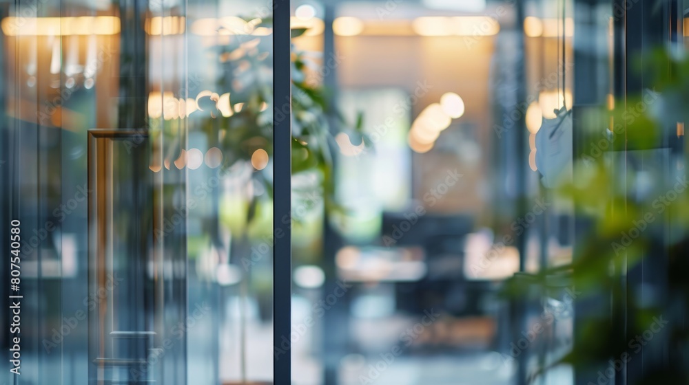 Blurred offices with people working behind glass walls Blurred offices with people working behind glass walls