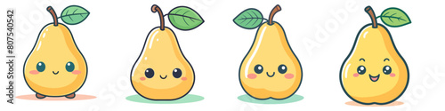 Adorable Kawaii Chibi Apple Set - Funny Vector Illustration (EPS 10) - Isolated Cartoon Apples on Transparent Background