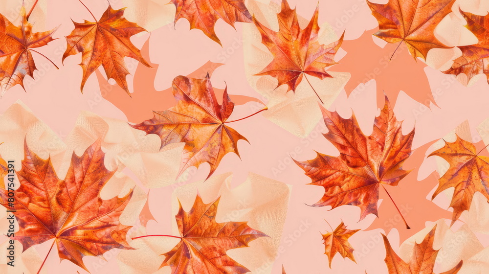 Seamless pattern. Vibrant autumn leaves on a soft peach background, ideal for seasonal designs and warm themes. Seamless pattern. Vibrant autumn leaves on a soft peach background, ideal for seasonal designs and warm themes.