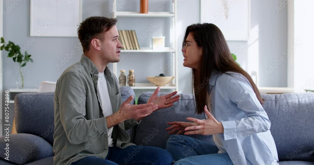 Couple conflict anger, stressed young married family couple arguing ...