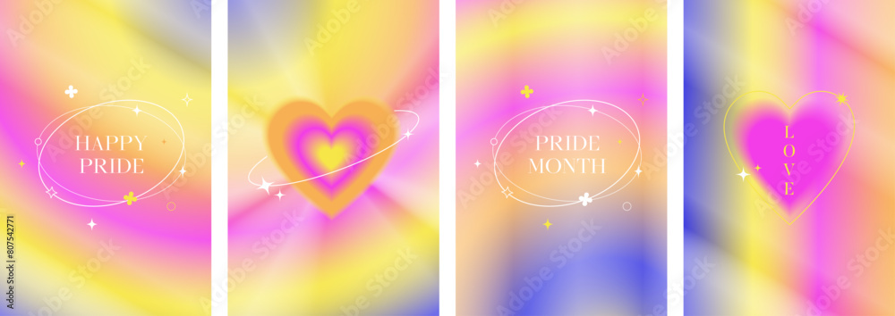 Obraz premium Pride Month Y2K aesthetics Holographic gradient background set