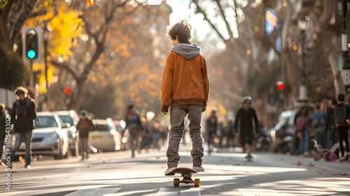  a boy playing skateboard,