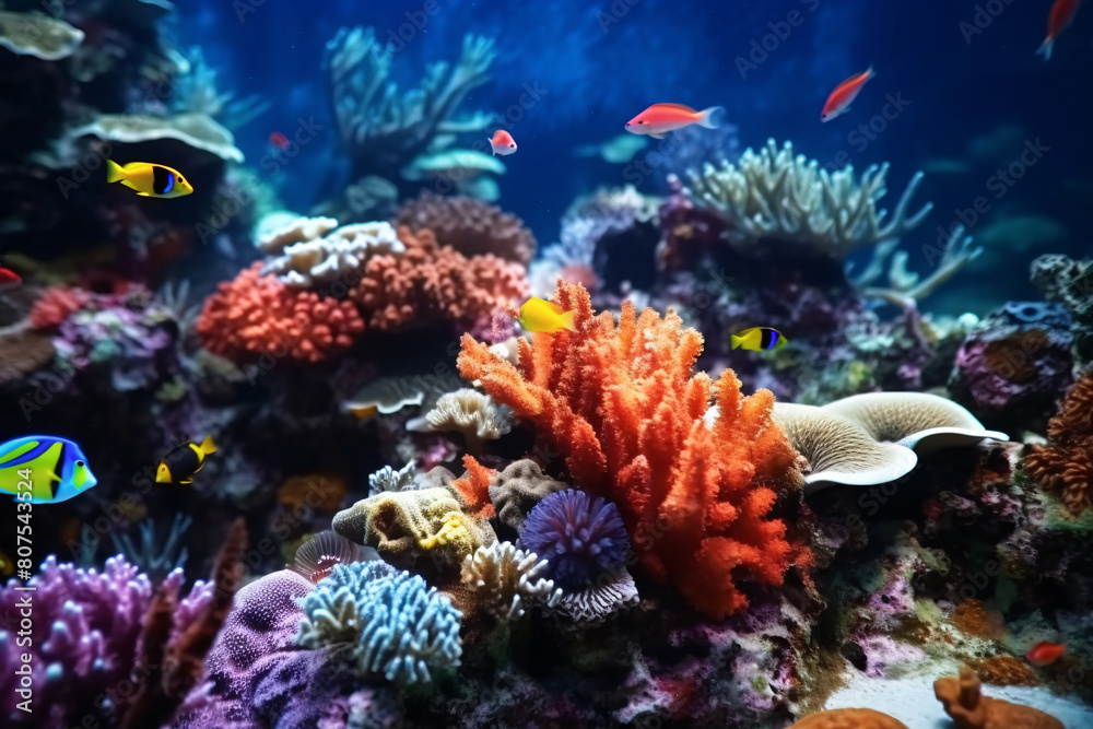 A vibrant coral reef teeming with colorful fish in the Red Sea