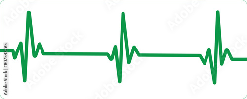 Cardiogram heartbeat heat pulse flat green line on white background. Vector illustration with editable stroke. eps 10
