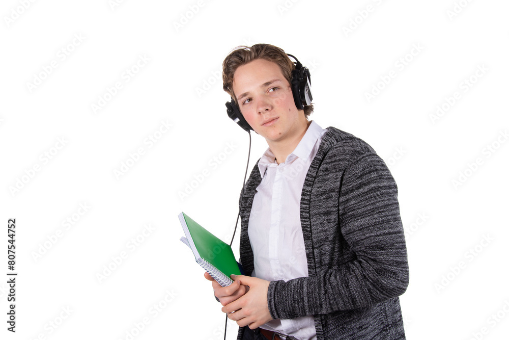 Study and work. Attractive student posing against white background. Study and work. Attractive student posing against white background.