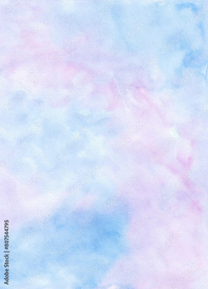Watercolor painting abstract background of colorful sky and fluffy clouds on paper. Template for pastel cloud, card or poster and cover. copy space for the text. Hand painted texture style. vertical