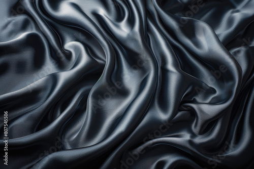 Dark blue silk background with abstract waves and swirls. Luxurious premium cloth or fabric texture. Created with Ai