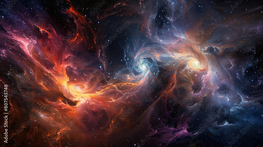 Stunning cosmic backdrop featuring nebulae and stars swirling in outer space