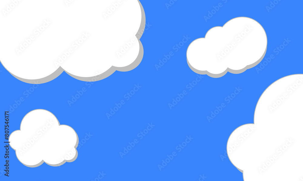Clouds on blue sky background, children, kids, kindergarten presentation template. Vector illustration