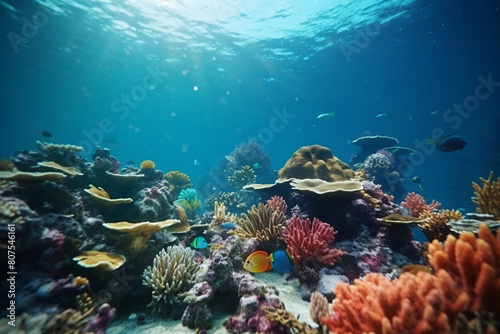 Underwater Diver Explores Vibrant Coral Reef in the Red Sea © masud