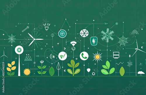 Connect to renewable energy ecology background eco energy concept with set of energy icons