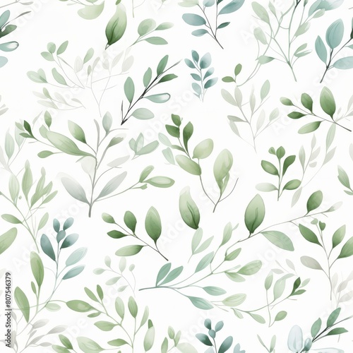 Floral Design with Green Leaves on White Background