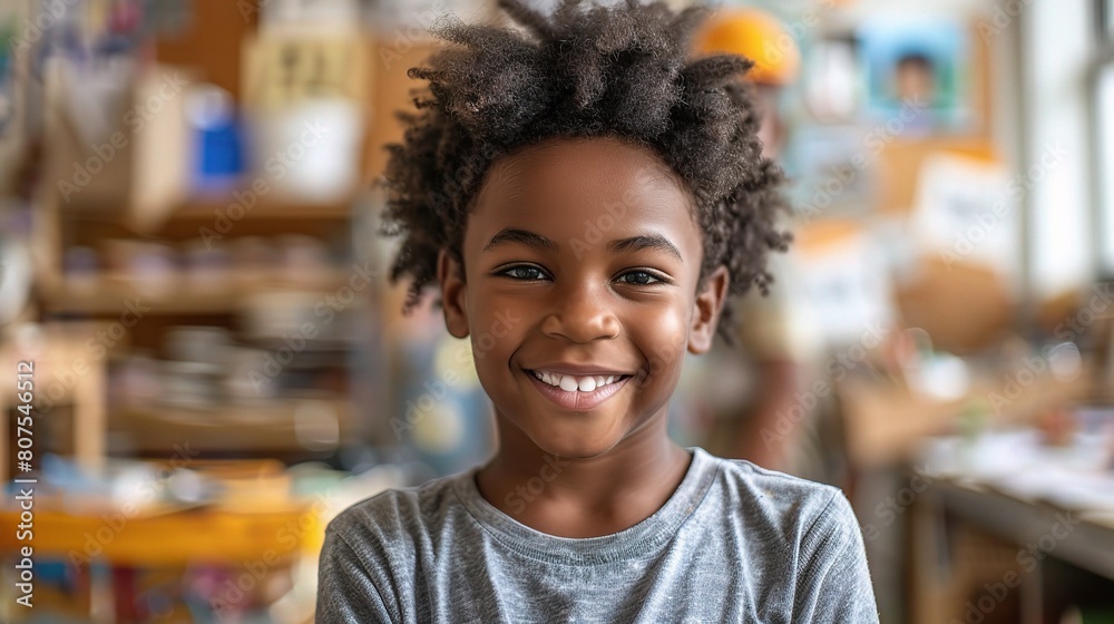 An African American child smiling with delight as he participates in a multicultural storytime session at preschool An African American child smiling with delight as he participates in a multicultural storytime session at preschool