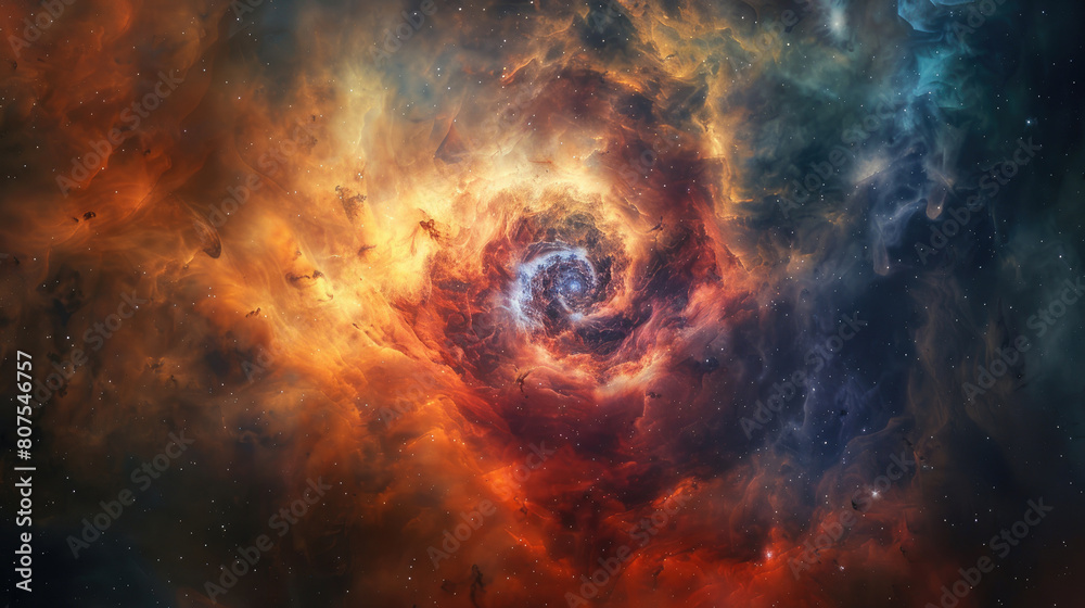 Amazing nebula with bright colors, swirling clouds of gas and dust on outer space background