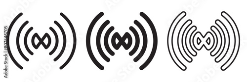 Radio tower icon set. Internet and mobile connection. Linear style. Signal set vector icons. Radio signals waves and light rays, radar, wifi, antenna and satellite signal symbols.