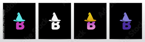 Wizard Magician Witch Hat on Letter Initial Logo Design B