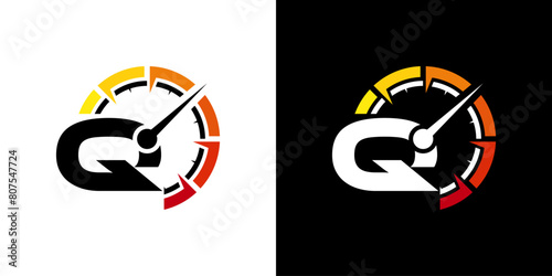 Letter Q racing logo, with logo speedometer for racing, workshop, automotive