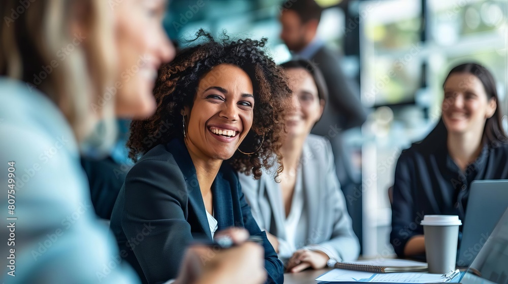 Business professionals in a lively brainstorming session