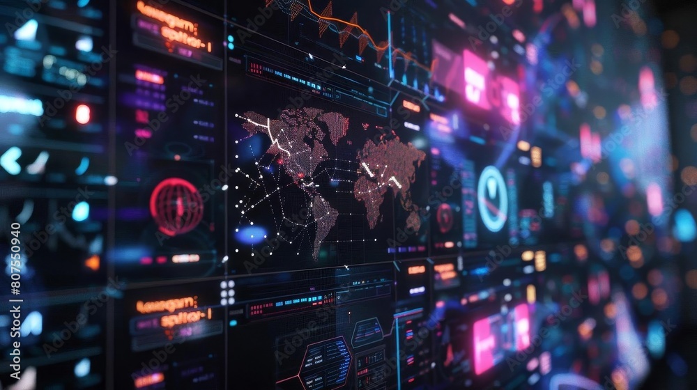 Comprehensive digital command center interface showing various data streams