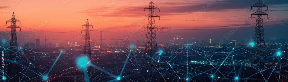 Concept Sustainable Energy : Driven Power Grid at Twilight Sustainable Energy,  IoT Technology.