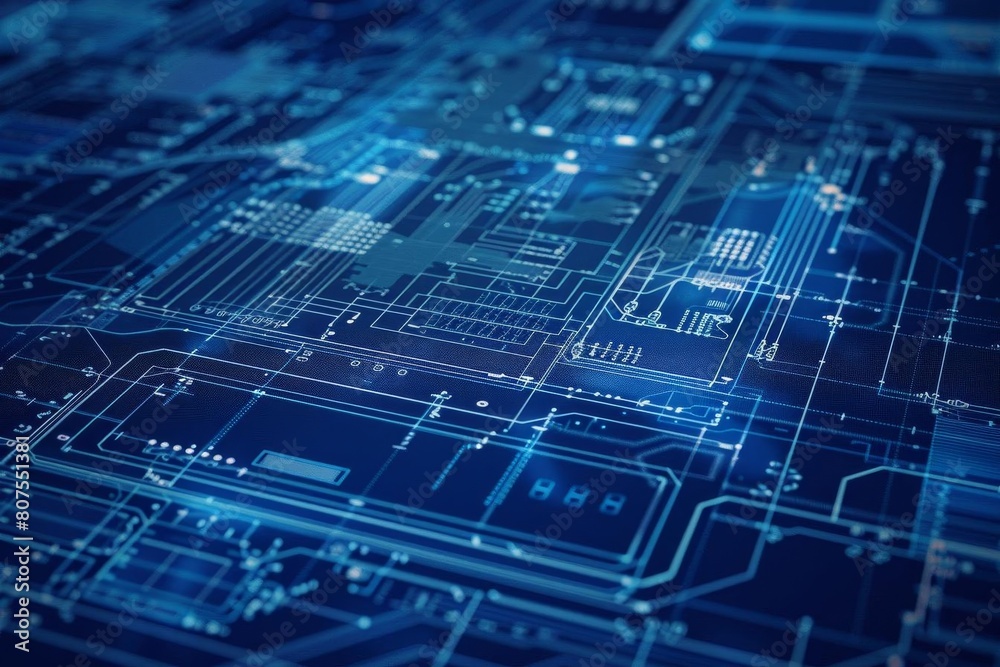 Detailed blueprint design of a digital circuit, representing precision in technological planning Detailed blueprint design of a digital circuit, representing precision in technological planning