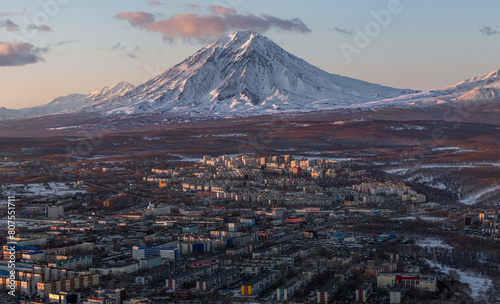 Kamchatka region, view from Mishennaya Hill to the city and Koryaksky volcano photo