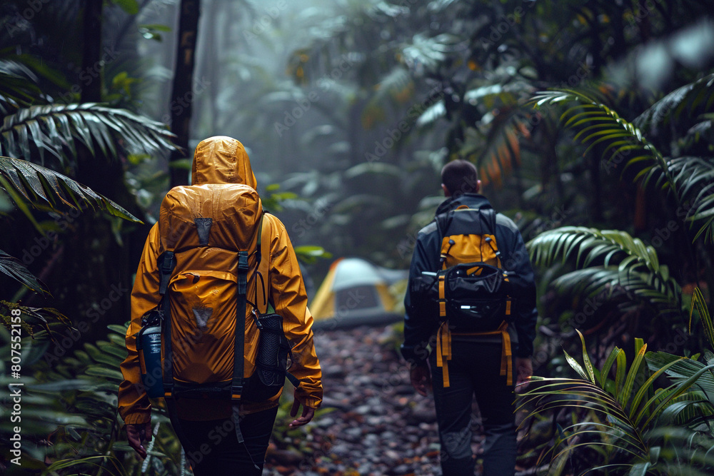 people walking in jungle, camping hiking 