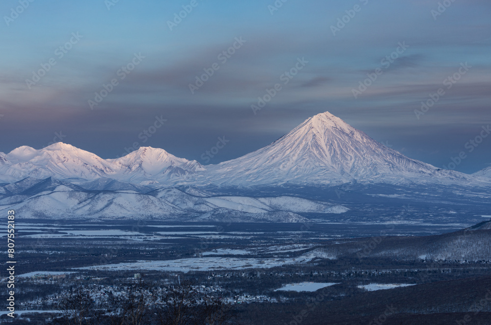 Kamchatka region, Koryaksky volcano at sunrise Kamchatka region, Koryaksky volcano at sunrise
