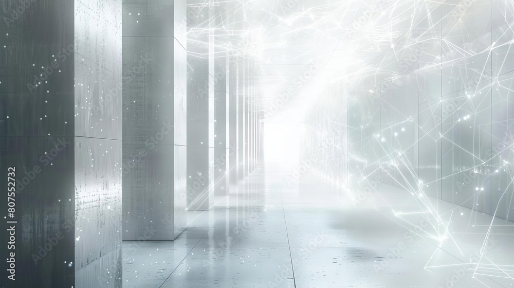 Ethereal glow of digital connectivity within a white minimalist space, indicating clean and efficient technology Ethereal glow of digital connectivity within a white minimalist space, indicating clean and efficient technology
