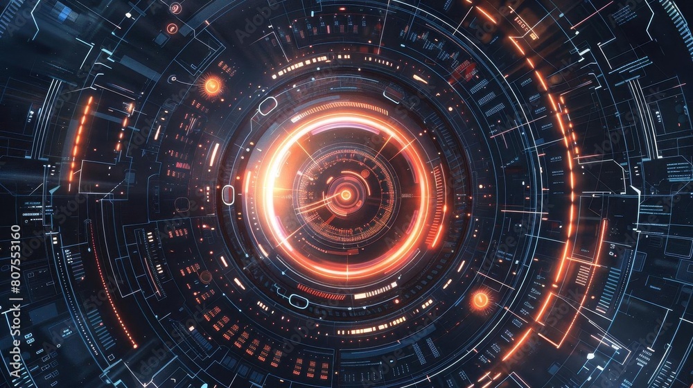 Futuristic technology background with a bright, circular interface, symbolizing advanced user interfaces Futuristic technology background with a bright, circular interface, symbolizing advanced user interfaces