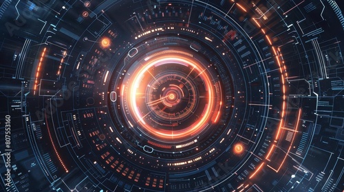 Futuristic technology background with a bright, circular interface, symbolizing advanced user interfaces