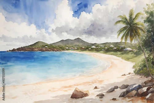 Darkwood Beach Antigua and Barbuda Country Landscape Illustration Art photo