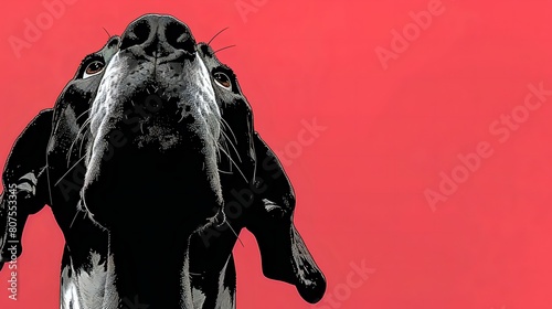 Comic Style Illustration of a Dog Looking Up on Red Background