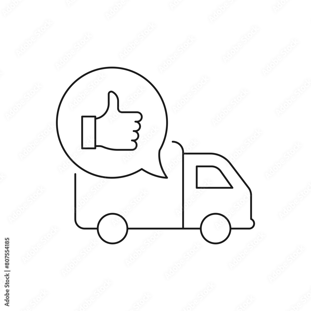 Good shipment. Delivery truck with thumbs up icon concept isolated on white background. Vector illustration Good shipment. Delivery truck with thumbs up icon concept isolated on white background. Vector illustration