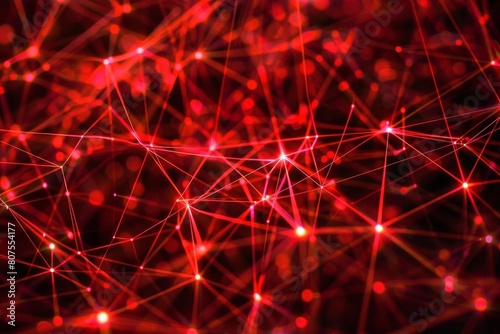 Intricate network of red digital connections, emphasizing the complexity and depth of cyber networks