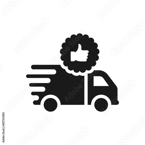 Good shipment. Delivery truck with thumbs up icon concept isolated on white background. Vector illustration