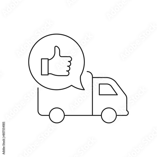 Good shipment. Delivery truck with thumbs up icon concept isolated on white background. Vector illustration