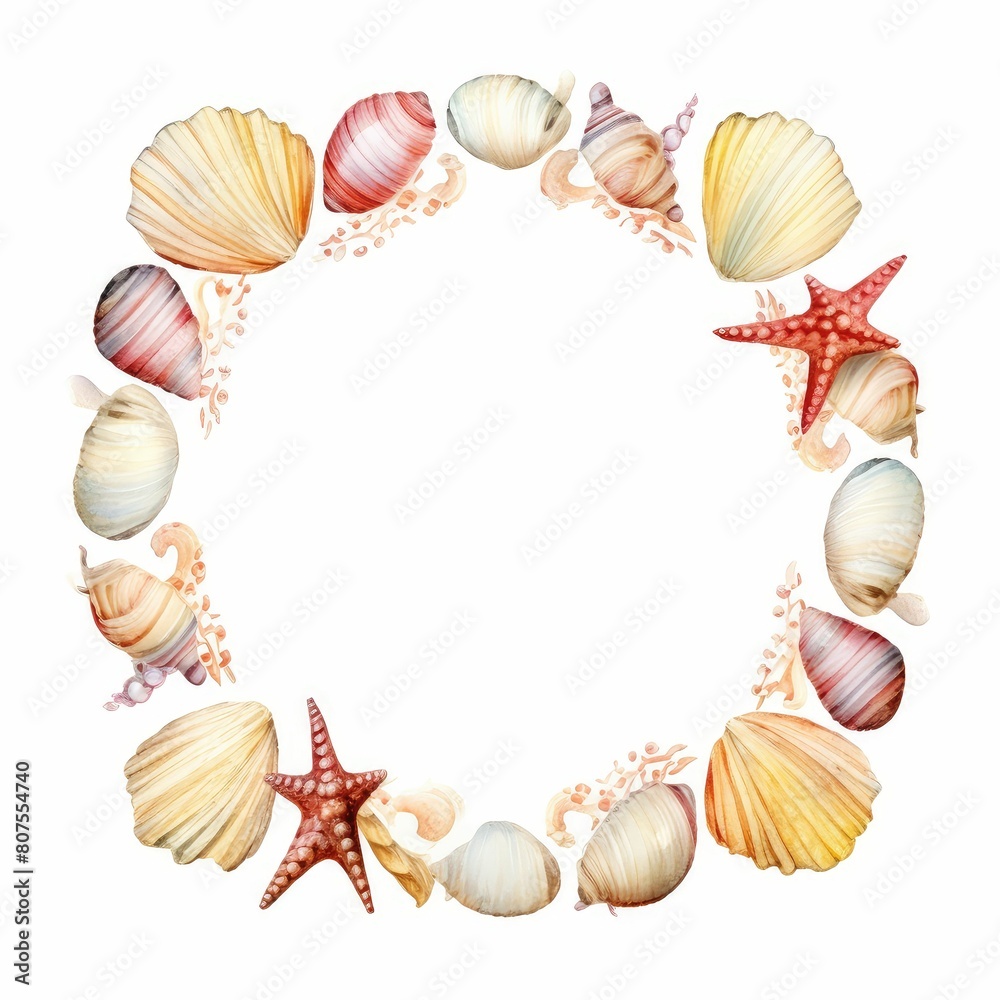 sea shell-themed frame or border for photos and text. watercolor illustration, Perfect for nursery art, simple clipart, single object, white color background. sea shell-themed frame or border for photos and text. watercolor illustration, Perfect for nursery art, simple clipart, single object, white color background.