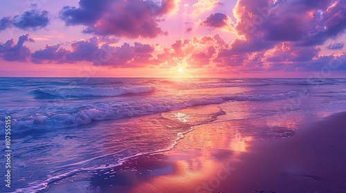 beach sunset, with the sun sinking below the horizon 