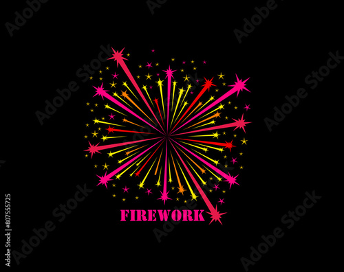 Carnival firework icon, birthday event firecracker with confetti for fiesta holiday party, vector emblem. Celebration entertainment event company sign of firecracker stars explode or firework burst