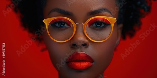 Stylish Woman With Red Lipstick and Yellow Glasses
