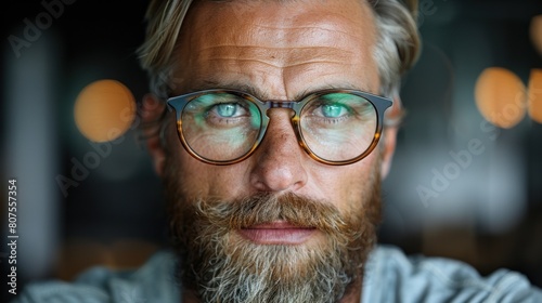 Bearded Man With Glasses Looking at Camera
