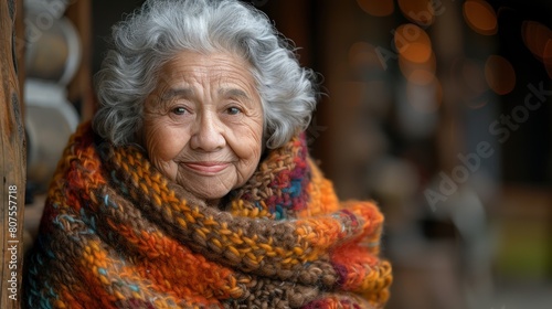 Elderly Woman in Multicolored Scarf