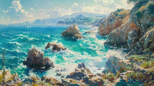 Calm Waters, Rugged Shores: Mediterranean Coast on a Sunny Day