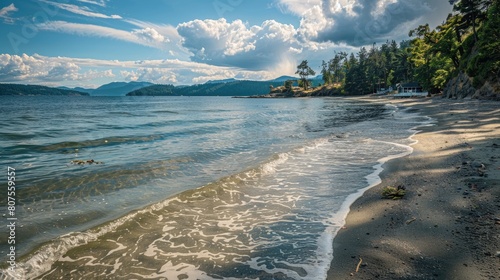 Eastsound Beach Scene on Island - Coastal Bay with Serene Water Views at White photo