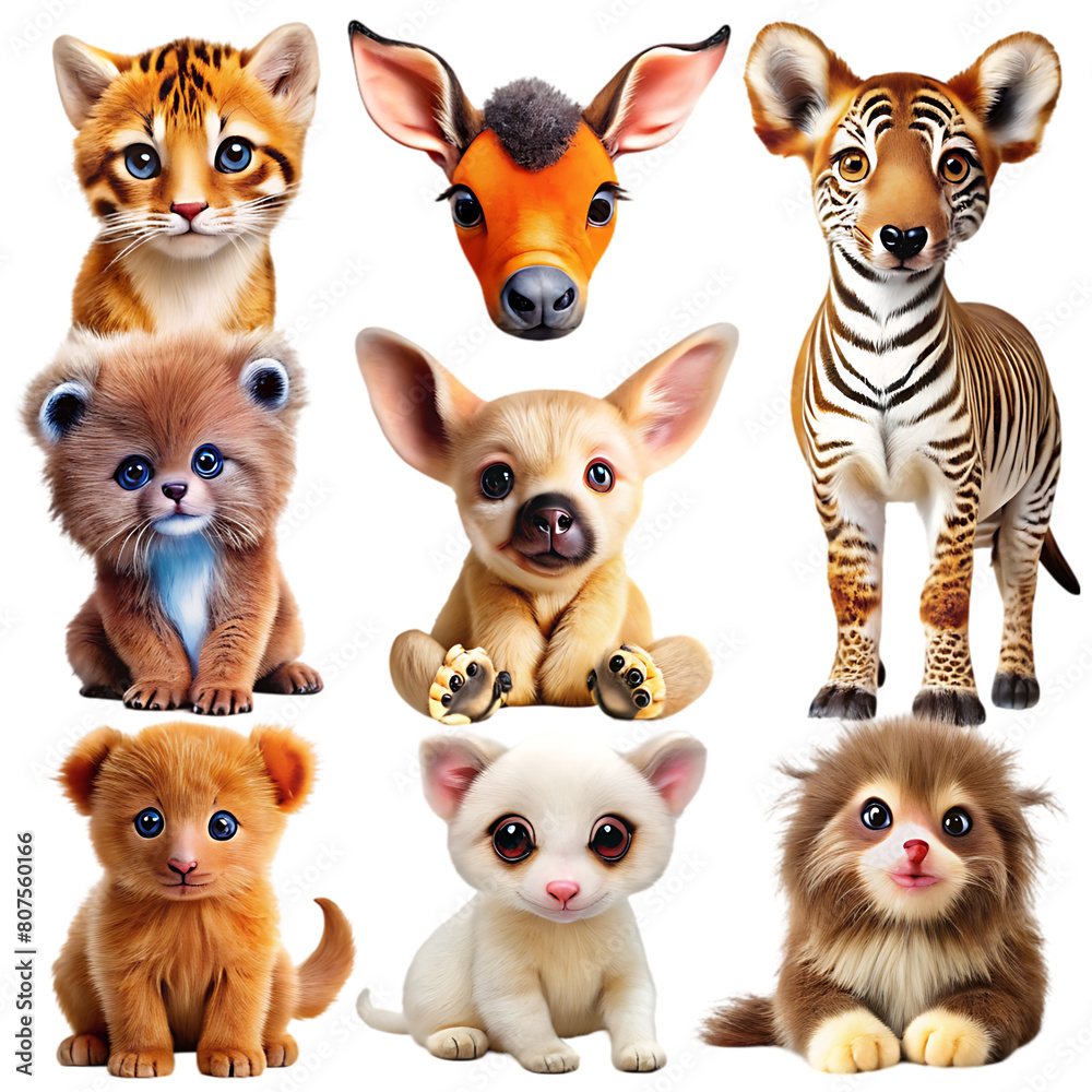 Fototapeta premium Big set of cute fluffy animal dolls for children